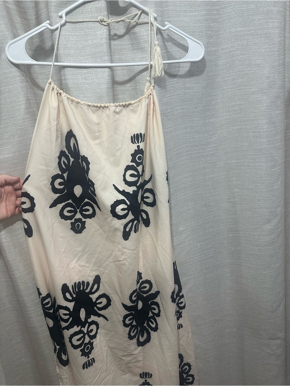 SHEIN Cream Halter Maxi Dress with Black Floral Medallions